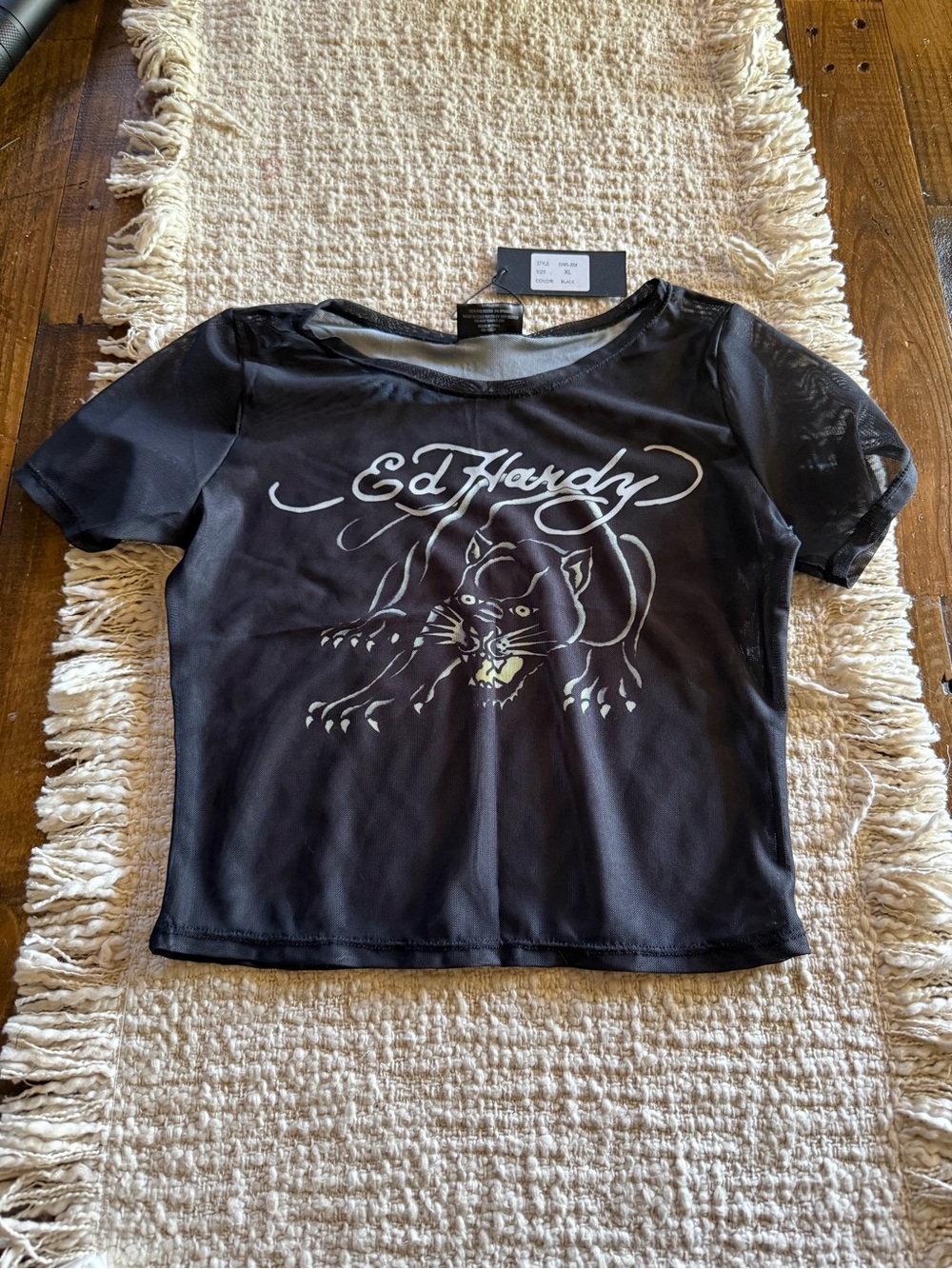 Ed Hardy Swim Black Panther Mesh Bikini Cover Up Top Xl